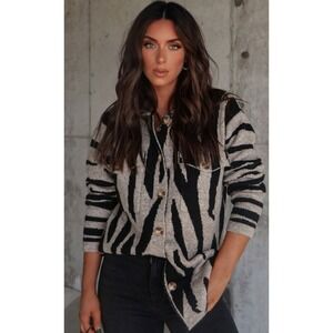 Vici Safari Zebra Print‎ Shacket Black Ivory Women's Sz S Edgy Glam Rock Chic